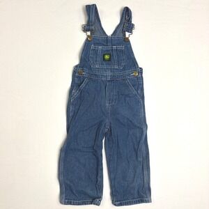 John Deere Kids Denim Bib Overalls Blue Cotton Farm Workwear 3T RN105325